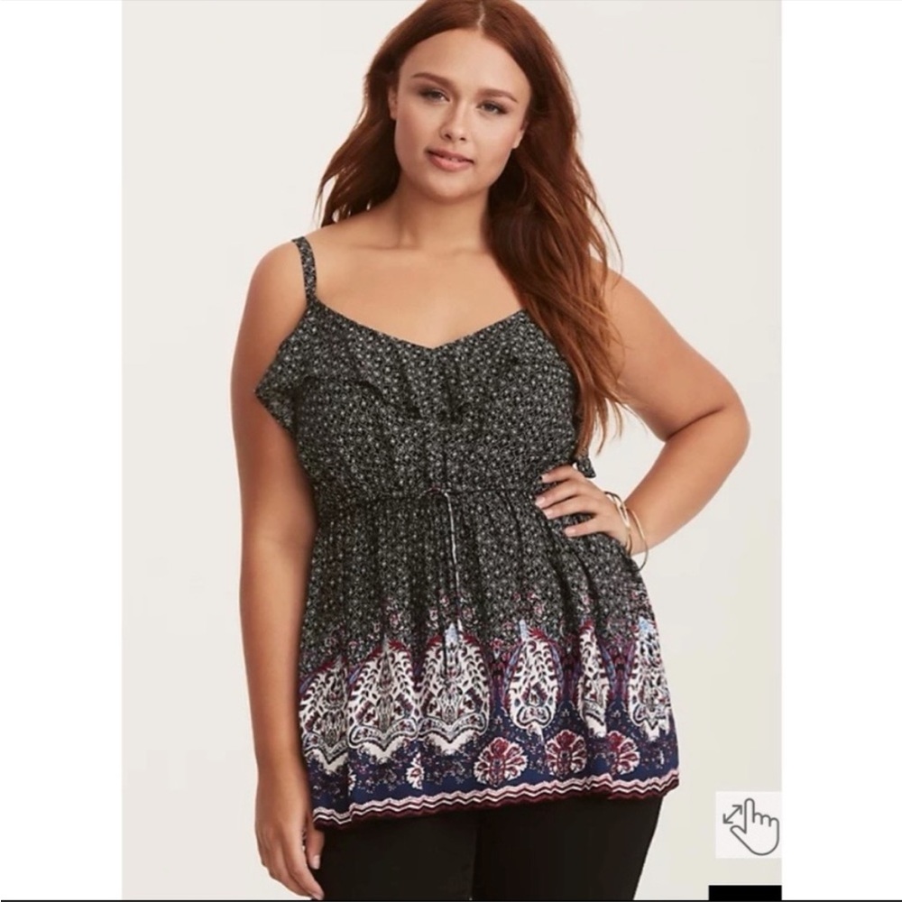 Torrid Floral Paisley Print Challis Ruffle Babydoll Top Size 0 Large 11037836